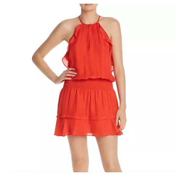 PARKER Williame‎ Silk Halter Mini Dress Red Sz Medium - Picture 1 of 5